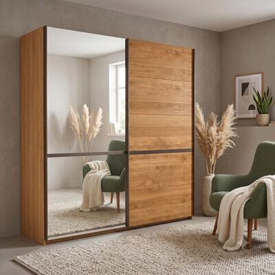 Musterring Schwebetüren-Kleiderschrank Sorrent Eiche teilmassiv mit Spiegel 217x200x67cm Musterring Schwebetüren-Kleiderschrank Sorrent Eiche teilmassiv mit Spiegel 217x200x67cm