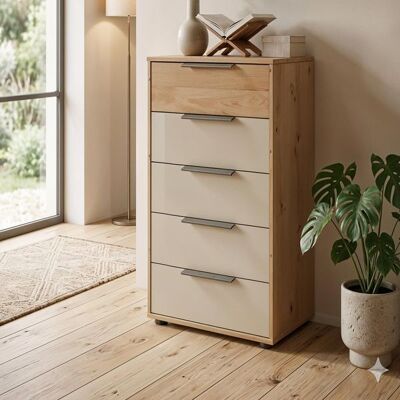 Interliving Kommode 1027 Eiche teilmassiv mit Schubladen Weiß 86x40x43cm Interliving Kommode 1027 Eiche teilmassiv mit Schubladen Weiß 86x40x43cm