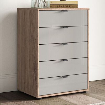 Kommode Tiam Eiche Dekor mit Schubladen Hellgrau 86x60x43cm Kommode Tiam Eiche Dekor mit Schubladen Hellgrau 86x60x43cm