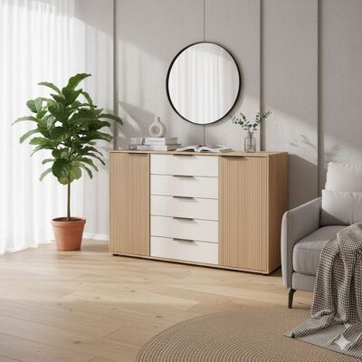 Kombi-Kommode Solya Eiche teilmassiv Sand 86x141x43cm Kombi-Kommode Solya Eiche teilmassiv Sand 86x141x43cm