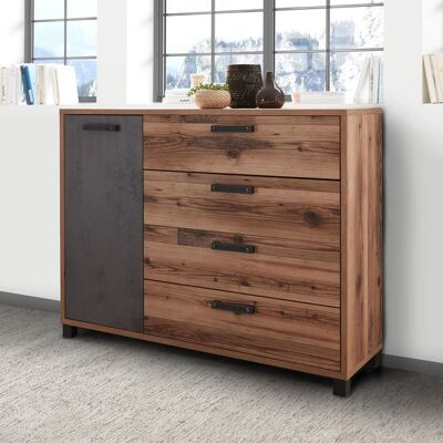Kommode Rocca Wildeiche Dekor mit Schubladen Dunkelgrau 96x125x38cm Kommode Rocca Wildeiche Dekor mit Schubladen Dunkelgrau 96x125x38cm