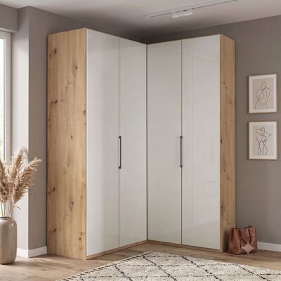 Eck-Kleiderschrank Estiva Eiche Dekor mit Glasfront Sand 216x58cm Eck-Kleiderschrank Estiva Eiche Dekor mit Glasfront Sand 216x58cm