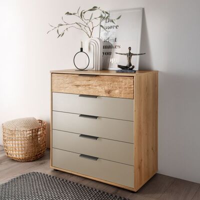 Kommode Elian Eiche Dekor mit Schubladen Sand 86x80x43cm Kommode Elian Eiche Dekor mit Schubladen Sand 86x80x43cm