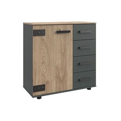 Kommode Midori Tanne Dekor mit Schubladen Dunkelgrau 83x81x41cm Kommode Midori Tanne Dekor mit Schubladen Dunkelgrau 83x81x41cm