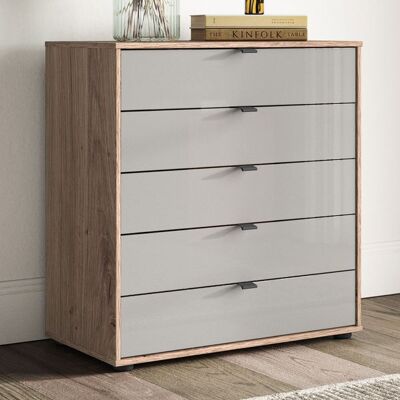 Kommode Tiam Eiche Dekor mit Schubladen Hellgrau 86x80x43cm Kommode Tiam Eiche Dekor mit Schubladen Hellgrau 86x80x43cm