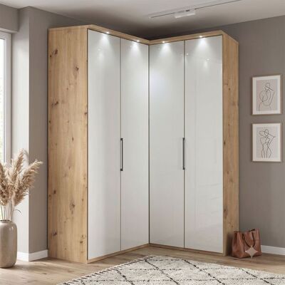 Eck-Kleiderschrank Estiva Eiche Dekor mit Glasfront Sand 216x58cm Eck-Kleiderschrank Estiva Eiche Dekor mit Glasfront Sand 216x58cm
