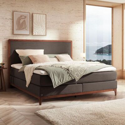 Boxspringbett Learo Velours-Strukturstoff Braun 125x188x206cm Boxspringbett Learo Velours-Strukturstoff Braun 125x188x206cm