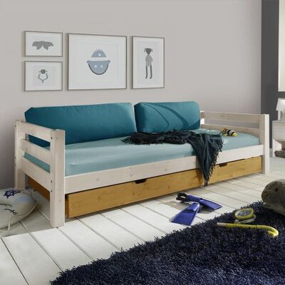 Ausziehbett Kids Paradise Express Kiefer Massivholz mit Lattenrost und Schubkasten 90x200 cm Weiß 64x100x210cm Ausziehbett Kids Paradise Express Kiefer Massivholz mit Lattenrost und Schubkasten 90x200 cm Weiß 64x100x210cm