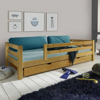 Ausziehbett Kids Paradise Express Kiefer Massivholz mit Lattenrost und Schubkasten 90x200 cm Braun 64x100x210cm Ausziehbett Kids Paradise Express Kiefer Massivholz mit Lattenrost und Schubkasten 90x200 cm Braun 64x100x210cm