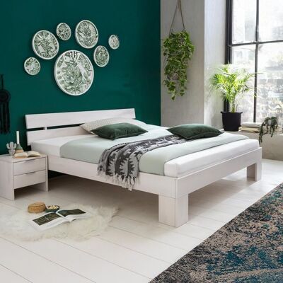 HOMELIV. Bett Tanu Komfort Kernbuche Massivholz Weiß 82x165x212cm HOMELIV. Bett Tanu Komfort Kernbuche Massivholz Weiß 82x165x212cm