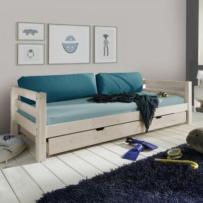 Ausziehbett Kids Paradise Express Kiefer Massivholz mit Lattenrost und Schubkasten 90x200 cm Weiß 64x100x210cm Ausziehbett Kids Paradise Express Kiefer Massivholz mit Lattenrost und Schubkasten 90x200 cm Weiß 64x100x210cm