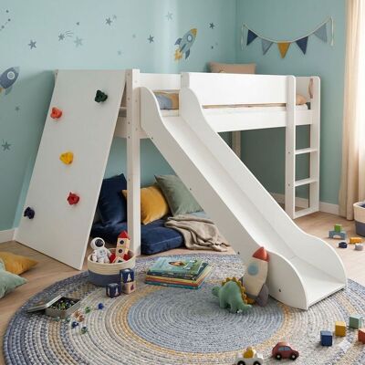 Mini-Hochbett Kids Town Buche teilmassiv mit Lattenrost, Rutsche und Kletterwand 90x200 cm Weiß 121x104x210cm Mini-Hochbett Kids Town Buche teilmassiv mit Lattenrost, Rutsche und Kletterwand 90x200 cm Weiß 121x104x210cm