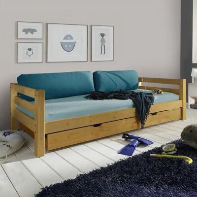 Ausziehbett Kids Paradise Express Kiefer Massivholz mit Lattenrost und Schubkasten 90x200 cm Braun 64x100x210cm Ausziehbett Kids Paradise Express Kiefer Massivholz mit Lattenrost und Schubkasten 90x200 cm Braun 64x100x210cm