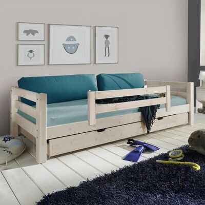 Ausziehbett Kids Paradise Kiefer Massivholz mit Lattenrost und Bettschublade 90x200 cm Weiß 64x100x210cm Ausziehbett Kids Paradise Kiefer Massivholz mit Lattenrost und Bettschublade 90x200 cm Weiß 64x100x210cm