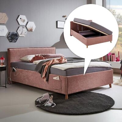 Polsterbett Teya Komfort Velours mit Lattenrost und Bettkasten Rosa 90x103x215cm Polsterbett Teya Komfort Velours mit Lattenrost und Bettkasten Rosa 90x103x215cm