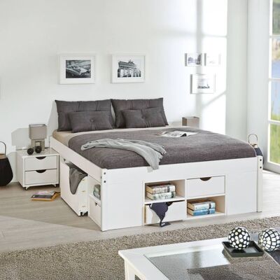 Bett Göteborg Komfort Kiefer Massivholz ohne Kopfteil mit Lattenrost und Schubkasten 140x200cm Weiß 48x146x209cm Bett Göteborg Komfort Kiefer Massivholz ohne Kopfteil mit Lattenrost und Schubkasten 140x200cm Weiß 48x146x209cm