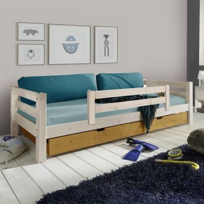 Ausziehbett Kids Paradise Kiefer Massivholz mit Lattenrost und Bettschublade 90x200 cm Weiß 64x100x210cm Ausziehbett Kids Paradise Kiefer Massivholz mit Lattenrost und Bettschublade 90x200 cm Weiß 64x100x210cm