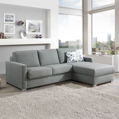 Eck-Schlafsofa Lelio Webstoff mit Lattenrost und Bettkasten Ottomane rechts Hellgrau 86x278x178cm Eck-Schlafsofa Lelio Webstoff mit Lattenrost und Bettkasten Ottomane rechts Hellgrau 86x278x178cm
