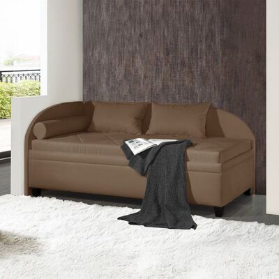 Polsterliege Kamina Microvelours mit Bettkasten Seitenteil links Braun 80x209x99cm Polsterliege Kamina Microvelours mit Bettkasten Seitenteil links Braun 80x209x99cm