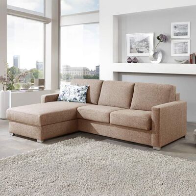 Eck-Schlafsofa Lelio Webstoff mit Lattenrost und Bettkasten Ottomane links Sand 86x258x178cm Eck-Schlafsofa Lelio Webstoff mit Lattenrost und Bettkasten Ottomane links Sand 86x258x178cm