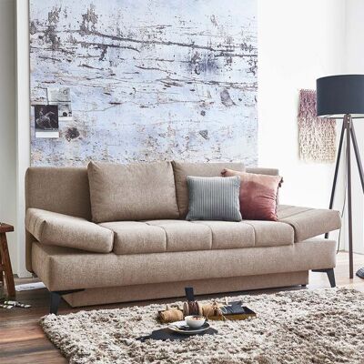 Schlafsofa Amedeo Webstoff/Velours mit Lattenrost und Bettkasten Sand 90x208x102cm Schlafsofa Amedeo Webstoff/Velours mit Lattenrost und Bettkasten Sand 90x208x102cm