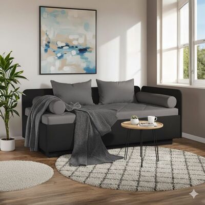 Polsterliege Eriko Kunstleder mit Bettkasten Seitenteil rechts Schwarz 72x209x99cm Polsterliege Eriko Kunstleder mit Bettkasten Seitenteil rechts Schwarz 72x209x99cm