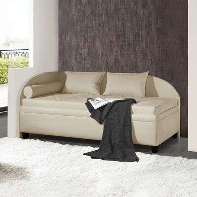 Polsterliege Kamina Microvelours mit Bettkasten Seitenteil links Sand 80x209x109cm Polsterliege Kamina Microvelours mit Bettkasten Seitenteil links Sand 80x209x109cm