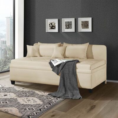 Sofaliege Kamina Komfort Microvelours mit Bettkasten Sand 87x205x129cm Sofaliege Kamina Komfort Microvelours mit Bettkasten Sand 87x205x129cm