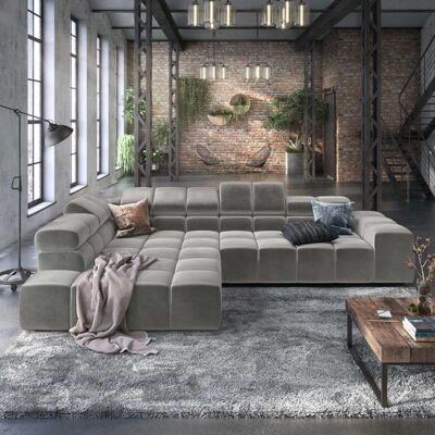 HOMELIV. Ecksofa Charlotta 319x215x82cm Velours Hellgrau 70x319x215cm HOMELIV. Ecksofa Charlotta 319x215x82cm Velours Hellgrau 70x319x215cm