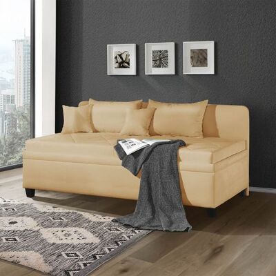 Sofaliege Kamina Komfort Microvelours mit Bettkasten Sand 87x205x99cm Sofaliege Kamina Komfort Microvelours mit Bettkasten Sand 87x205x99cm