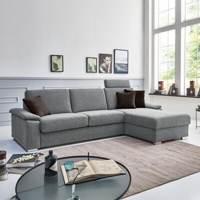 Eck-Schlafsofa Cesio Velours/Webstoff mit Lattenrost und Bettkasten Ottomane rechts Hellgrau 86x286x178cm Eck-Schlafsofa Cesio Velours/Webstoff mit Lattenrost und Bettkasten Ottomane rechts Hellgrau 86x286x178cm