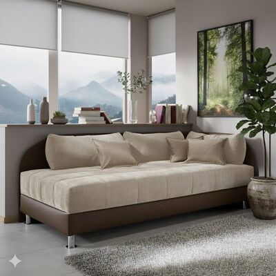 Polsterliege Enea Kunstleder mit Bettkasten Seitenteil rechts Braun 76x205x126cm Polsterliege Enea Kunstleder mit Bettkasten Seitenteil rechts Braun 76x205x126cm
