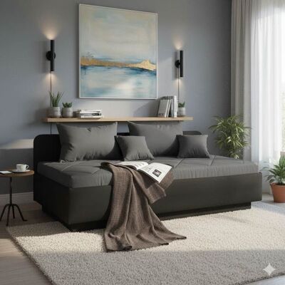 Sofaliege Eriko Kunstleder mit Bettkasten Schwarz 72x204x129cm Sofaliege Eriko Kunstleder mit Bettkasten Schwarz 72x204x129cm