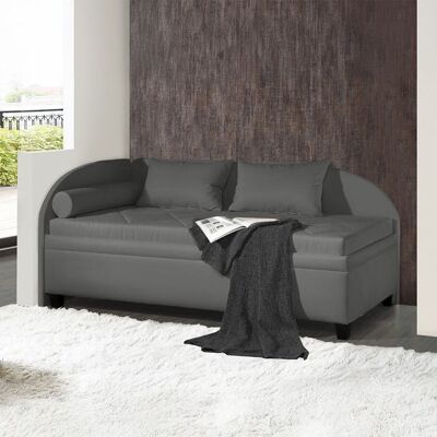 Polsterliege Kamina Microvelours mit Bettkasten Seitenteil links Dunkelgrau 80x209x99cm Polsterliege Kamina Microvelours mit Bettkasten Seitenteil links Dunkelgrau 80x209x99cm