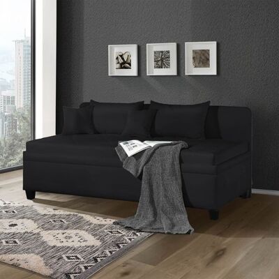 Sofaliege Kamina Komfort Microvelours mit Bettkasten Schwarz 87x205x109cm Sofaliege Kamina Komfort Microvelours mit Bettkasten Schwarz 87x205x109cm