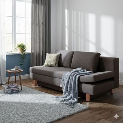 Schlafsofa Cave-Run Webstoff mit Lattenrost und Bettkasten Kopfteilverstellung rechts Dunkelgrau 90x200x97cm Schlafsofa Cave-Run Webstoff mit Lattenrost und Bettkasten Kopfteilverstellung rechts Dunkelgrau 90x200x97cm
