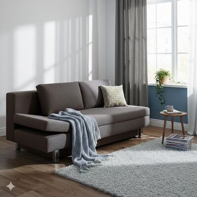 Schlafsofa Cave-Run Webstoff mit Lattenrost und Bettkasten Kopfteilverstellung links Dunkelgrau 90x200x97cm Schlafsofa Cave-Run Webstoff mit Lattenrost und Bettkasten Kopfteilverstellung links Dunkelgrau 90x200x97cm