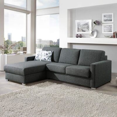 Eck-Schlafsofa Lelio Webstoff mit Lattenrost und Bettkasten Ottomane links Dunkelgrau 86x258x178cm Eck-Schlafsofa Lelio Webstoff mit Lattenrost und Bettkasten Ottomane links Dunkelgrau 86x258x178cm
