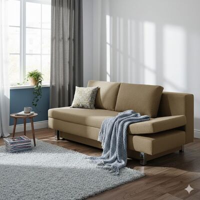 Schlafsofa Cave-Run Webstoff mit Lattenrost und Bettkasten Kopfteilverstellung rechts Sand 90x200x97cm Schlafsofa Cave-Run Webstoff mit Lattenrost und Bettkasten Kopfteilverstellung rechts Sand 90x200x97cm