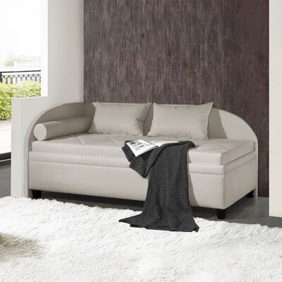 Polsterliege Kamina Microvelours mit Bettkasten Seitenteil links Hellgrau 80x209x99cm Polsterliege Kamina Microvelours mit Bettkasten Seitenteil links Hellgrau 80x209x99cm