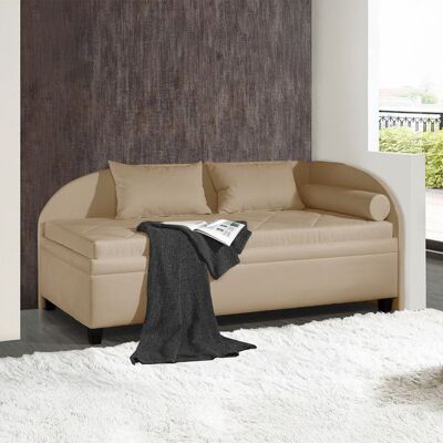 Polsterliege Kamina Microvelours mit Bettkasten Seitenteil rechts Sand 80x209x99cm Polsterliege Kamina Microvelours mit Bettkasten Seitenteil rechts Sand 80x209x99cm
