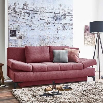 Schlafsofa Amedeo Webstoff/Velours mit Lattenrost und Bettkasten Rot 90x208x107cm Schlafsofa Amedeo Webstoff/Velours mit Lattenrost und Bettkasten Rot 90x208x107cm
