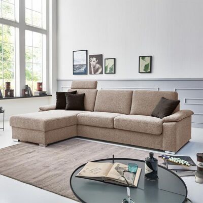 Eck-Schlafsofa Cesio Velours/Webstoff mit Lattenrost und Bettkasten Ottomane links Sand 86x326x178cm Eck-Schlafsofa Cesio Velours/Webstoff mit Lattenrost und Bettkasten Ottomane links Sand 86x326x178cm