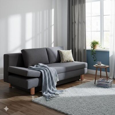 Schlafsofa Cave-Run Webstoff mit Lattenrost und Bettkasten Kopfteilverstellung links Dunkelgrau 90x200x97cm Schlafsofa Cave-Run Webstoff mit Lattenrost und Bettkasten Kopfteilverstellung links Dunkelgrau 90x200x97cm