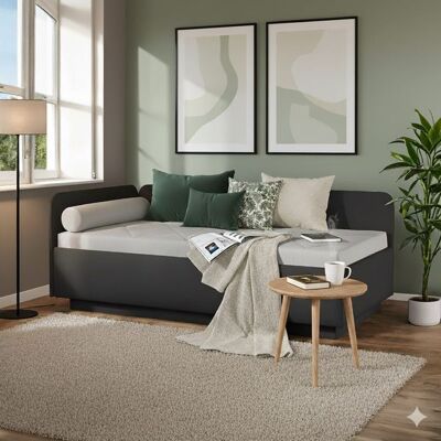 Polsterliege Eriko Kunstleder mit Bettkasten Seitenteil links Dunkelgrau 72x209x99cm Polsterliege Eriko Kunstleder mit Bettkasten Seitenteil links Dunkelgrau 72x209x99cm