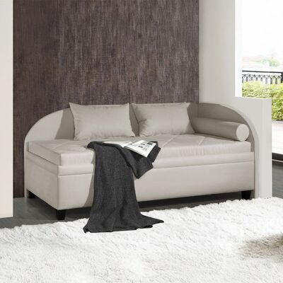 Polsterliege Kamina Microvelours mit Bettkasten Seitenteil rechts Hellgrau 80x209x99cm Polsterliege Kamina Microvelours mit Bettkasten Seitenteil rechts Hellgrau 80x209x99cm