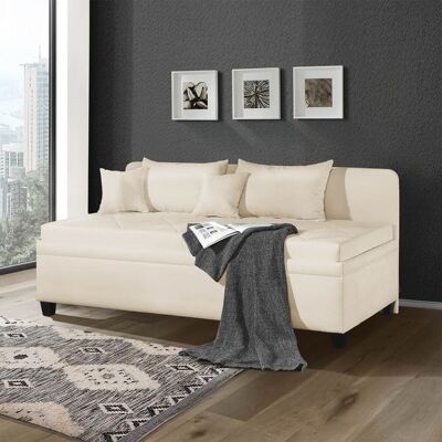 Sofaliege Kamina Komfort Microvelours mit Bettkasten Sand 87x205x99cm Sofaliege Kamina Komfort Microvelours mit Bettkasten Sand 87x205x99cm