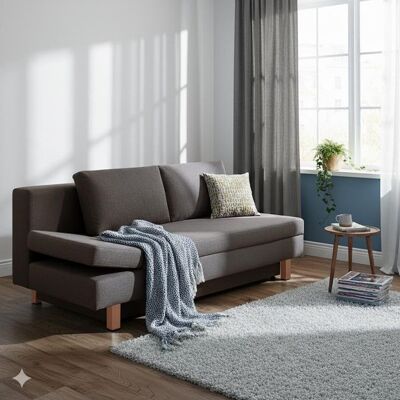 Schlafsofa Cave-Run Webstoff mit Lattenrost und Bettkasten Kopfteilverstellung links Dunkelgrau 90x200x97cm Schlafsofa Cave-Run Webstoff mit Lattenrost und Bettkasten Kopfteilverstellung links Dunkelgrau 90x200x97cm