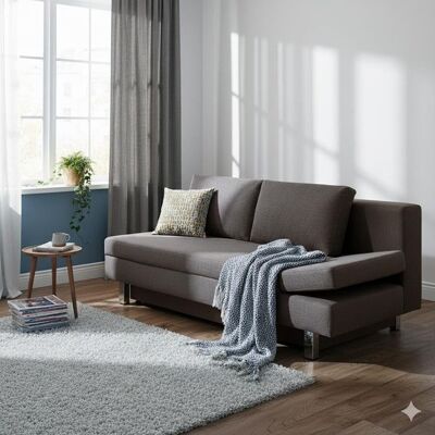 Schlafsofa Cave-Run Webstoff mit Lattenrost und Bettkasten Kopfteilverstellung rechts Dunkelgrau 90x200x97cm Schlafsofa Cave-Run Webstoff mit Lattenrost und Bettkasten Kopfteilverstellung rechts Dunkelgrau 90x200x97cm