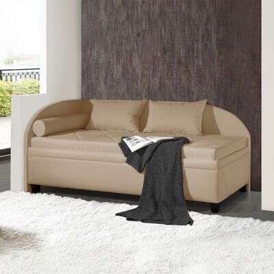 Polsterliege Kamina Microvelours mit Bettkasten Seitenteil links Sand 80x209x99cm Polsterliege Kamina Microvelours mit Bettkasten Seitenteil links Sand 80x209x99cm